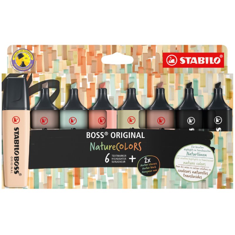 STABILO highlighters BOSS ORIGINAL NatureCOLORS, refillable, 4 pieces